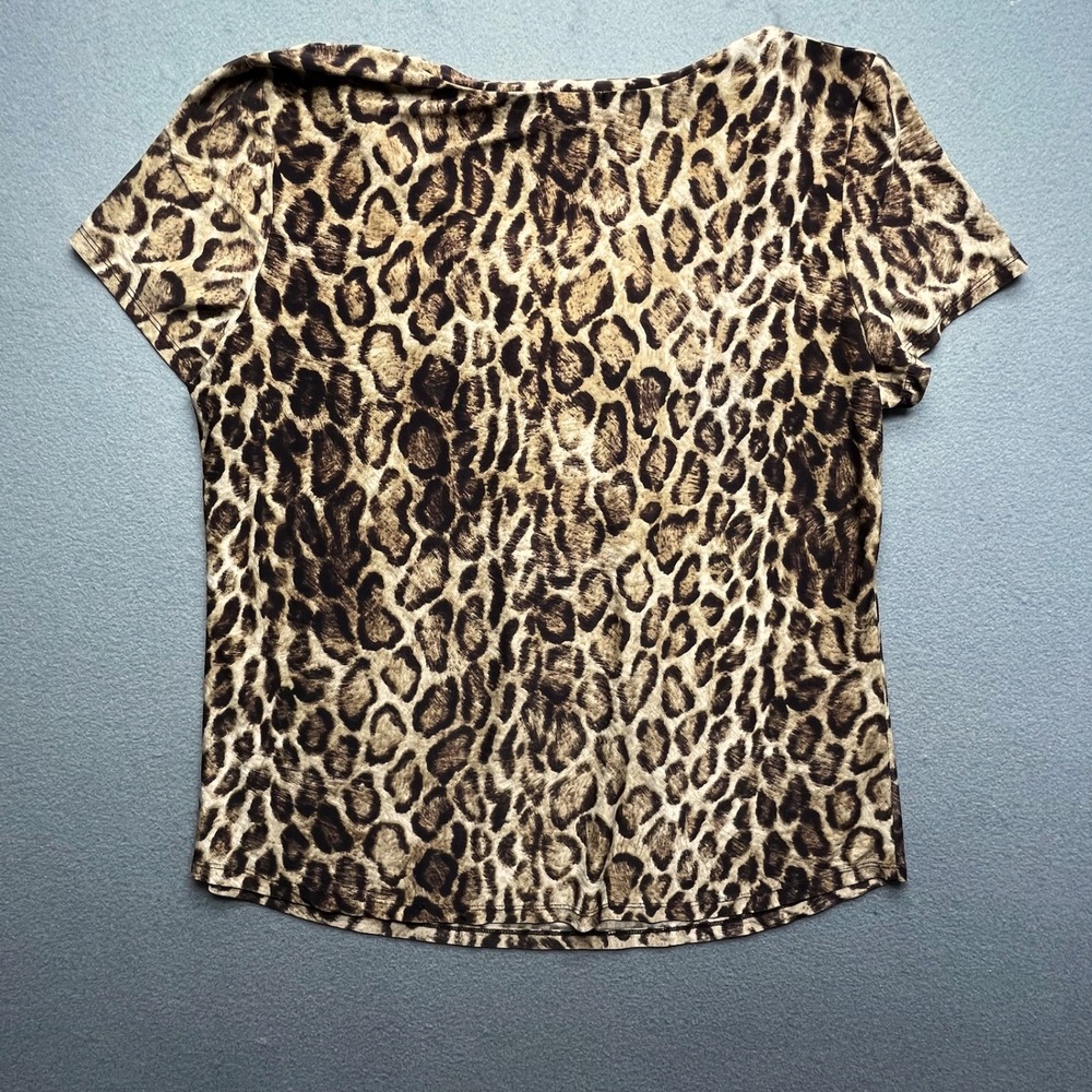 Casual Land Women Leopard Print Stretch Top S Animal Pattern Ruched Scoop Neck - Picture 2 of 7